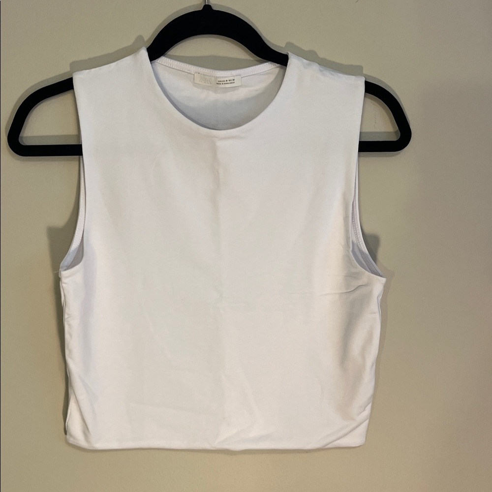 Zara White Sleeveless Crop Top